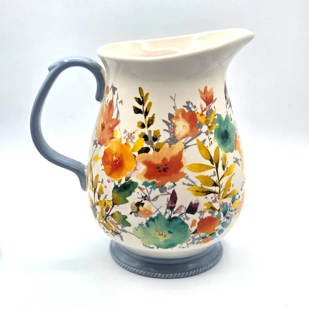 The Pioneer Woman Large Serving Pitcher Willow 3.2 QT Floral Stoneware Cottage